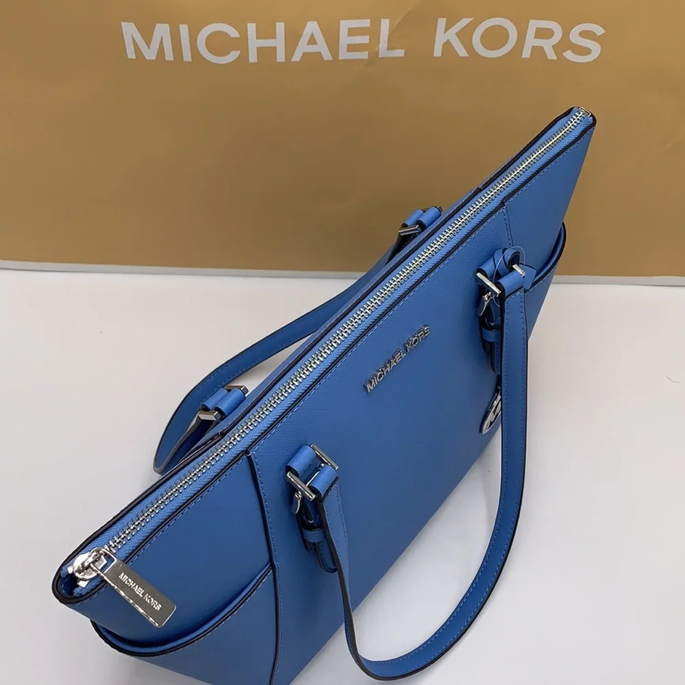 MICHAEL KORS Jet Set Large Crossgrain Leather Top-Zip Charlotte Tote Bag NWT